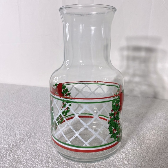 Vintage Festive Christmas Carafe Glass Juice Jar Pitcher - Picture 7 of 11